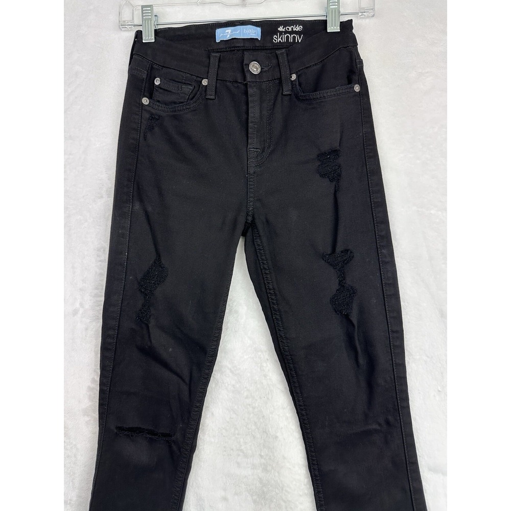 7 For All Mankind Jeans b(air) Denim Womens 23‎ Ankle Black Distressed